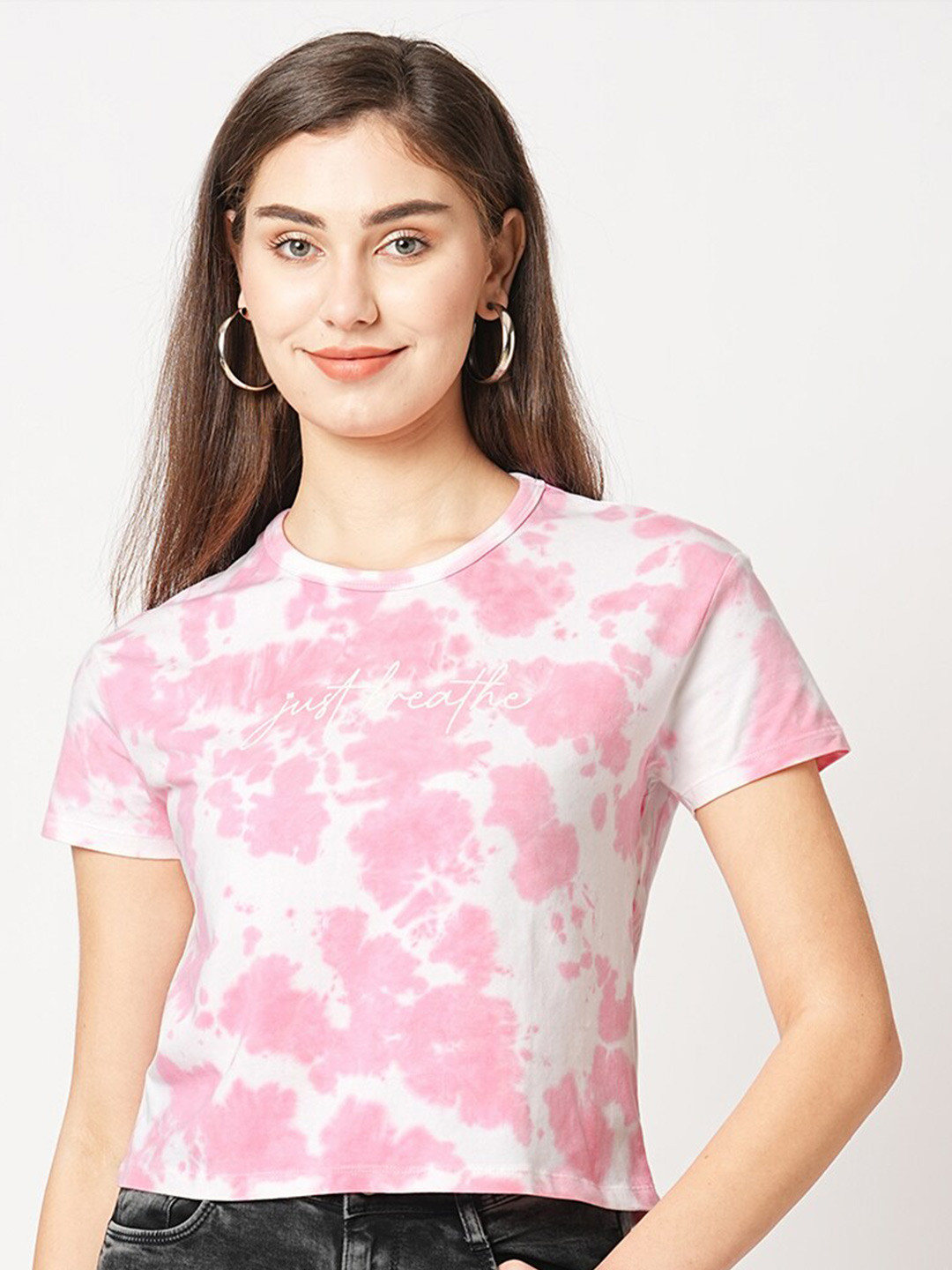 

Kraus Jeans Women Dyed Round Neck Slim Fit T-shirt, Pink