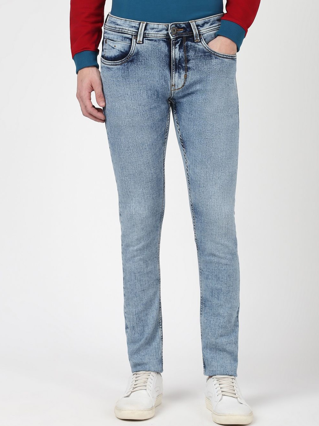 

Peter England Casuals Men Skinny Fit Heavy Fade Jeans, Blue