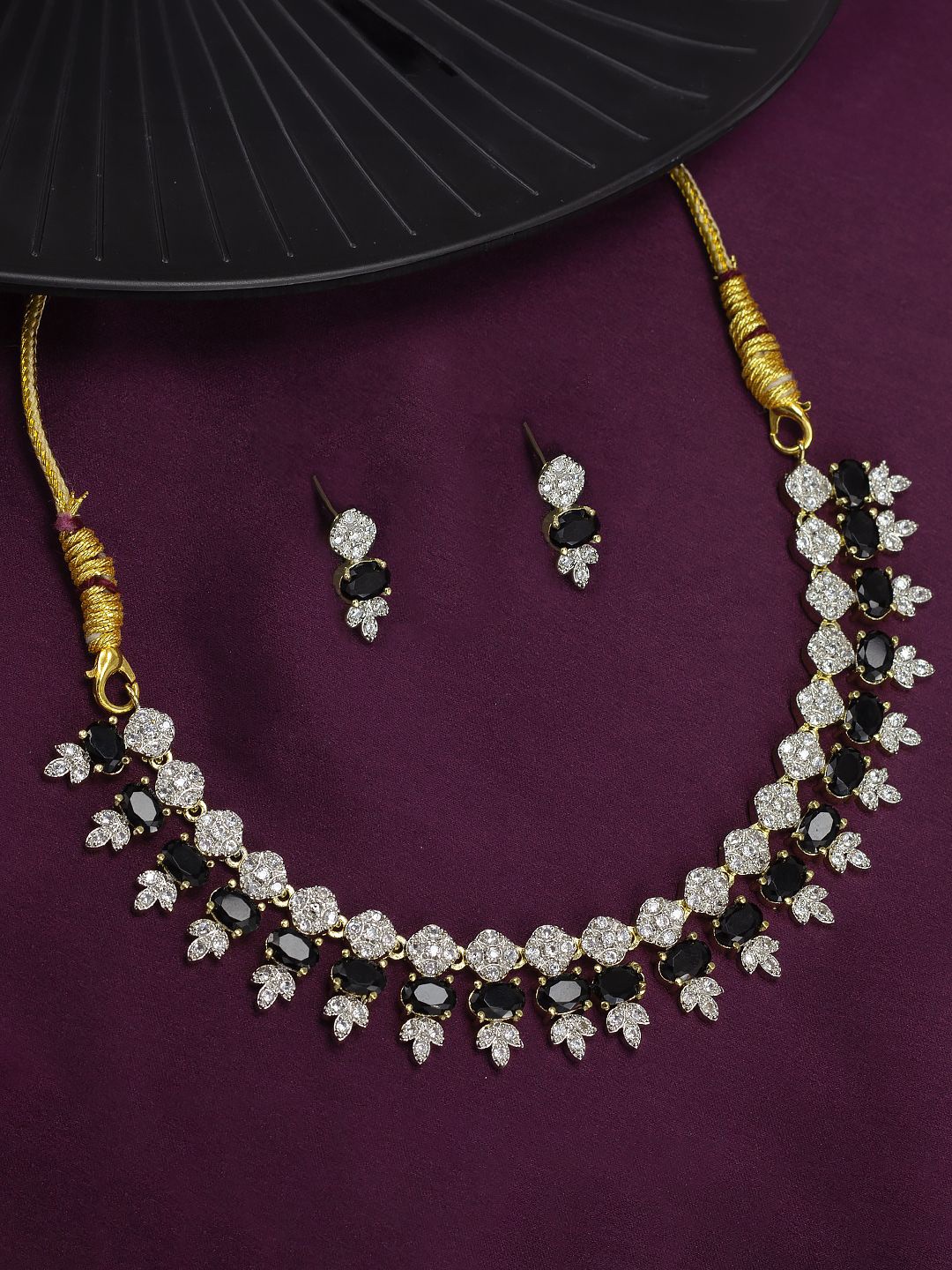 PRIVIU Gold Plated AD Stone Studded Jewellery Set