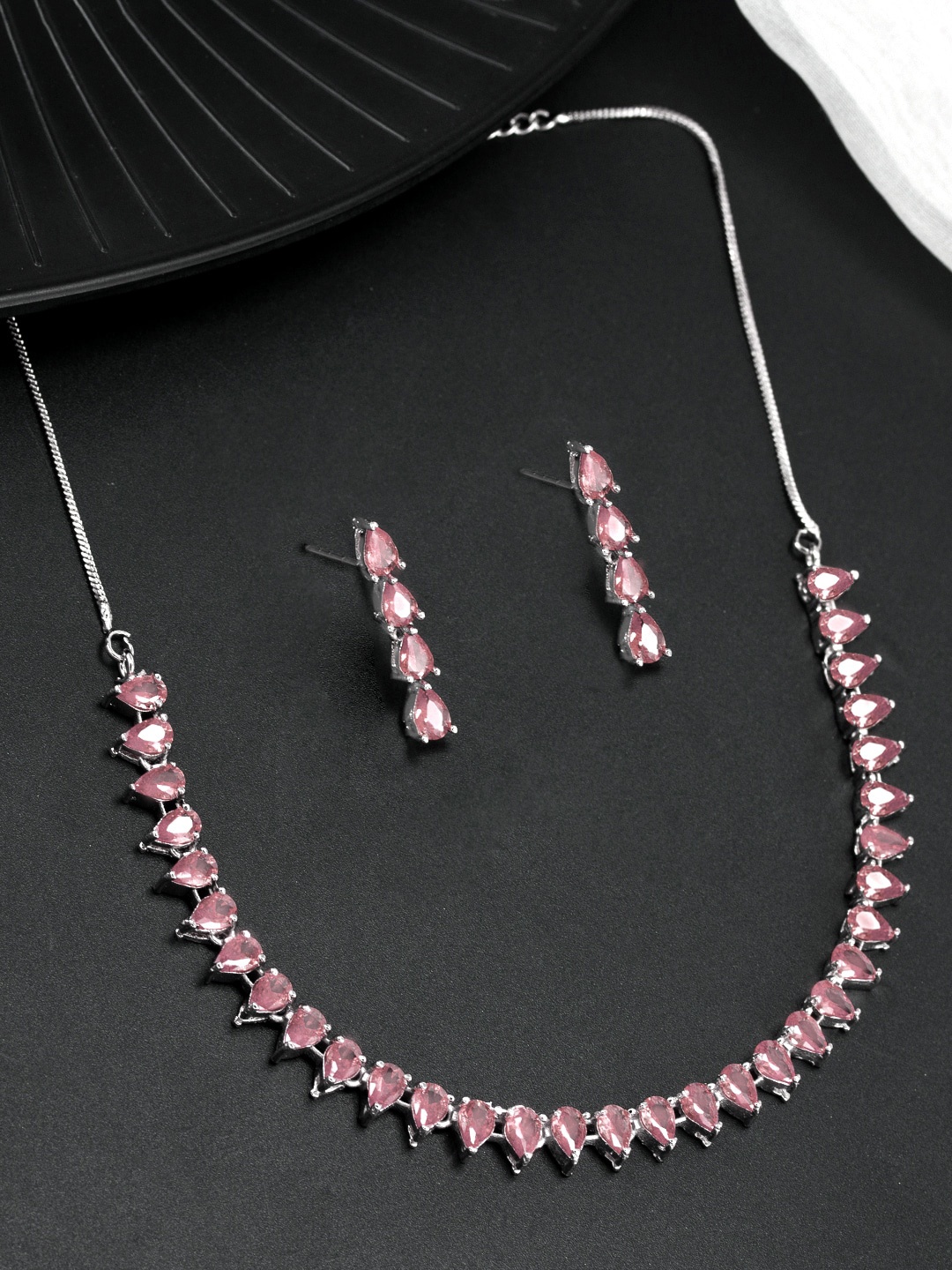 

PRIVIU Women Rhodium-Plated AD-Studded Jewellery Set, Silver