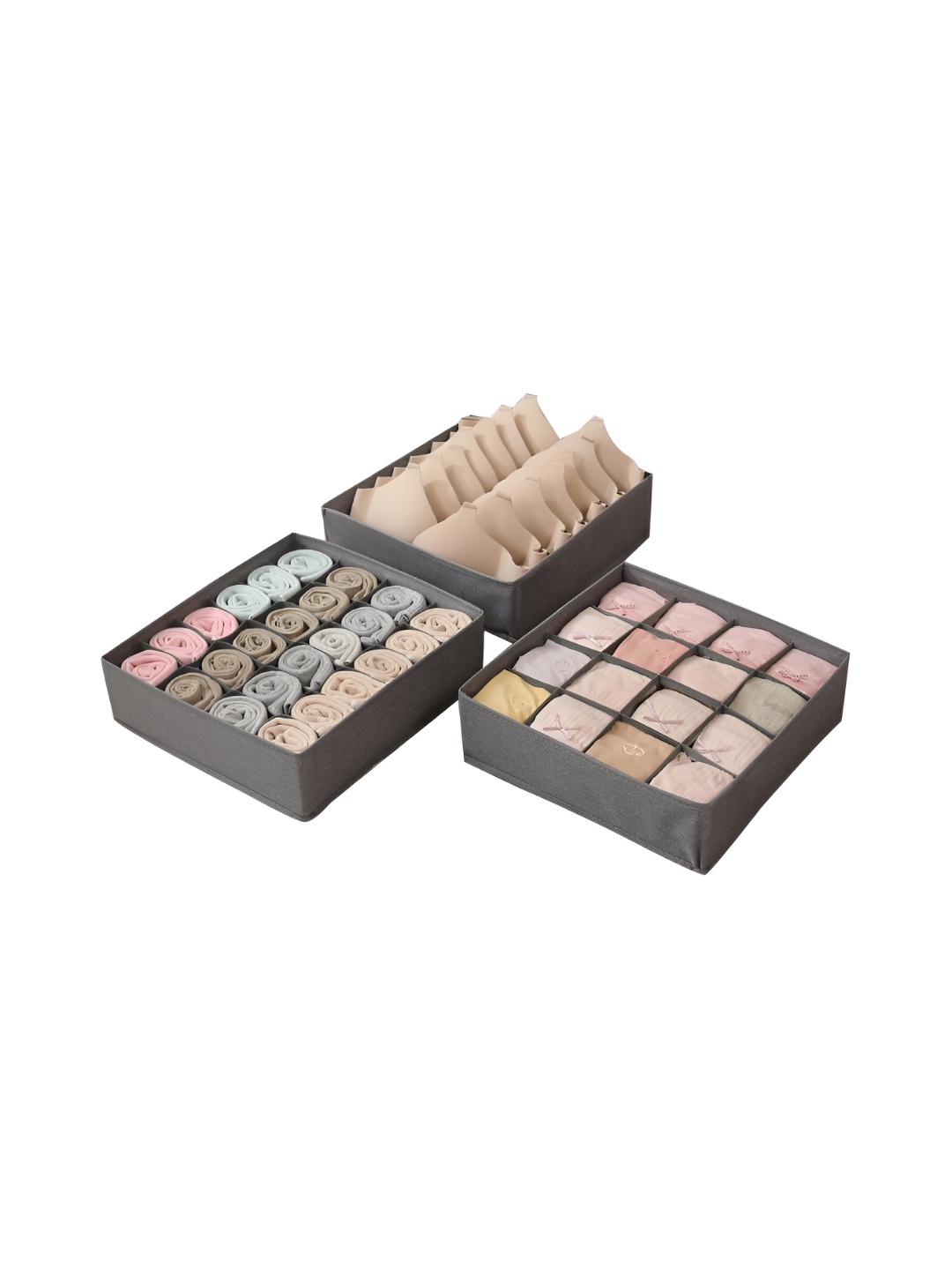 

HOKIPO Grey Set of 3 Regular Drawer Organiser Organisers