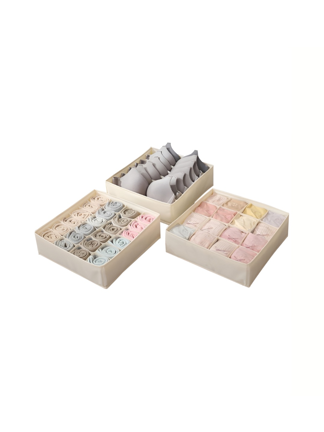 

HOKIPO Beige Set of 3 Regular Multi-Utility Organisers