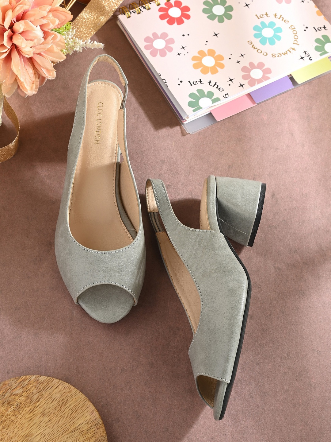 

CLOG LONDON Synthetic Block Heel Peep Toes, Grey