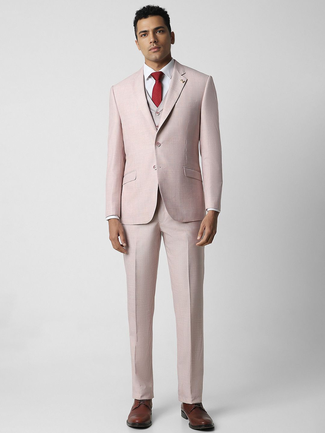 

Van Heusen Men Textured Slim-Fit Single-Breasted Three-Piece Formal Suit, Pink