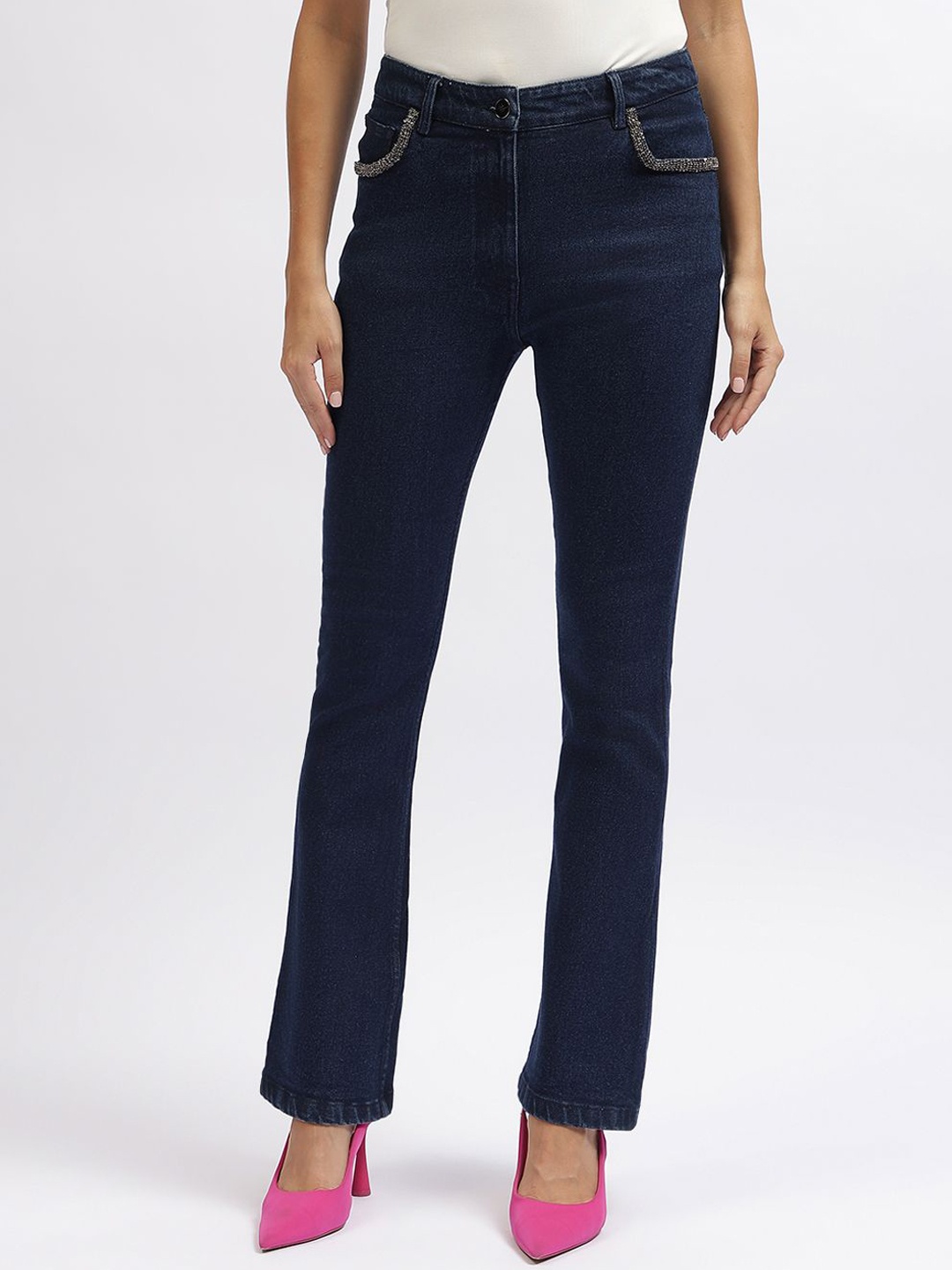 

CENTRESTAGE Women cotton Bootcut heavy fade Stretchable Jeans, Blue