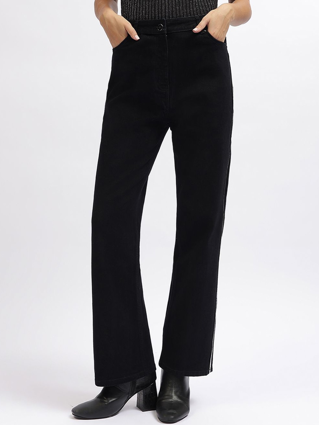 

CENTRESTAGE Women cotton Flared Stretchable Jeans, Black