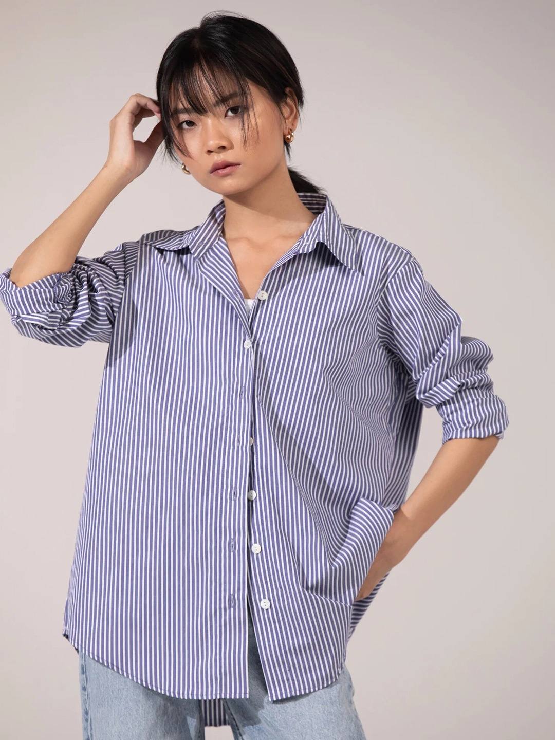 

BOTNIA Women Opaque Striped Casual Shirt, Blue