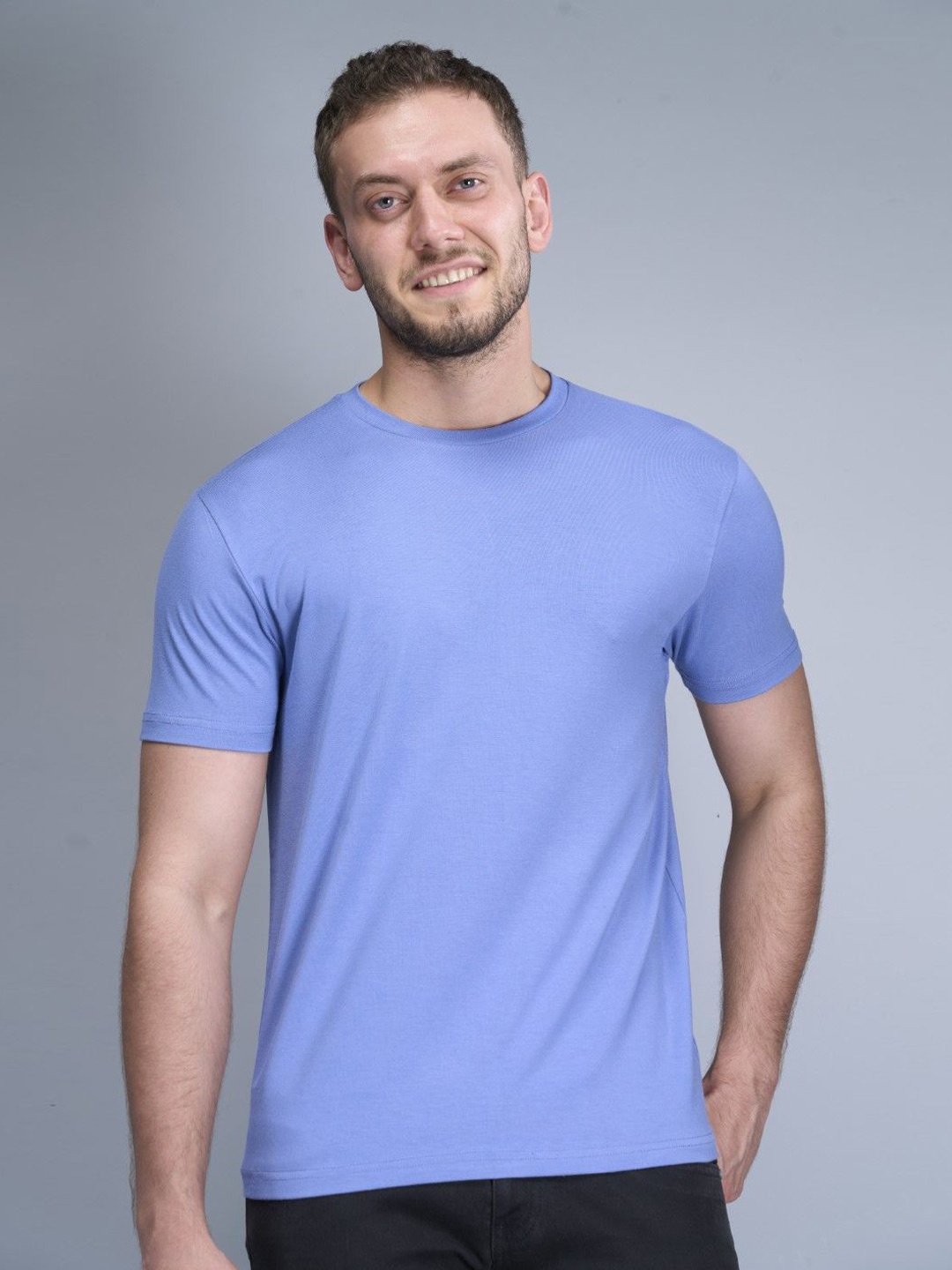 

INTERWOVE Men Solid Bamboo Cotton Slim Fit T-shirt, Blue