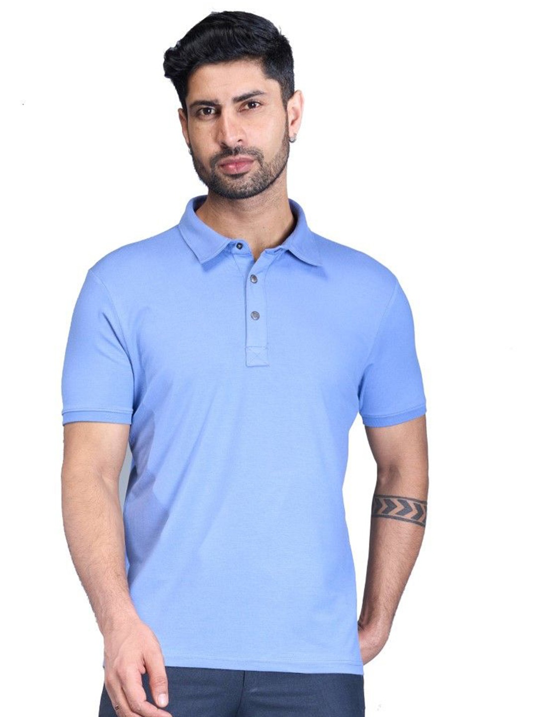 INTERWOVE Men Polo Collar Solid T-shirt, Blue