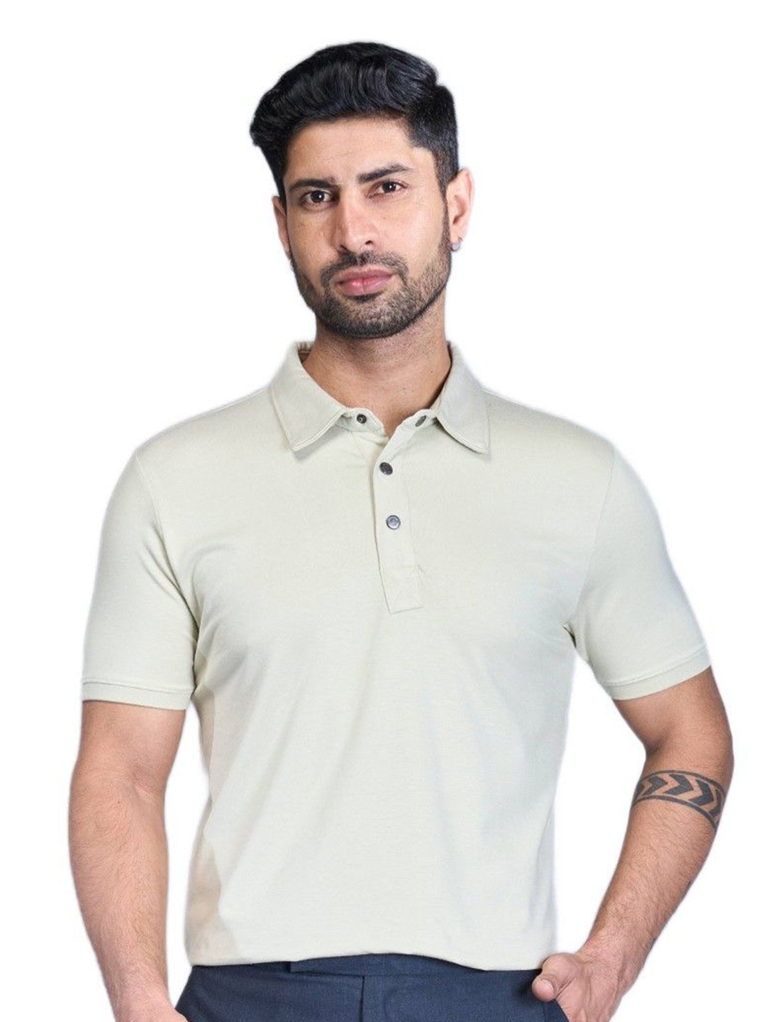 

INTERWOVE Men Polo Collar Solid T-shirt, Beige