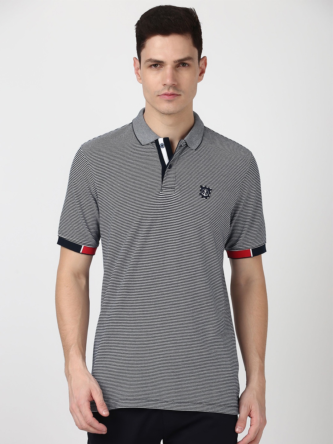 

Peter England Casuals Men Striped Polo Collar Applique T-shirt, White