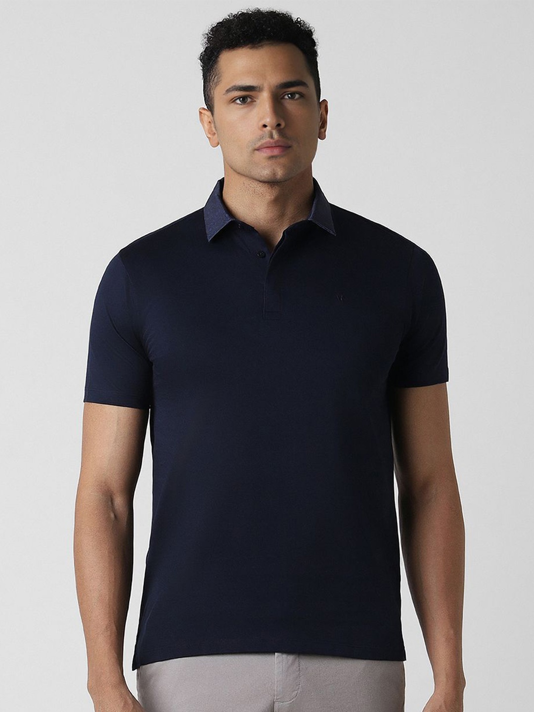 

V Dot Men Polo Collar Solid Slim Fit T-shirt, Navy blue