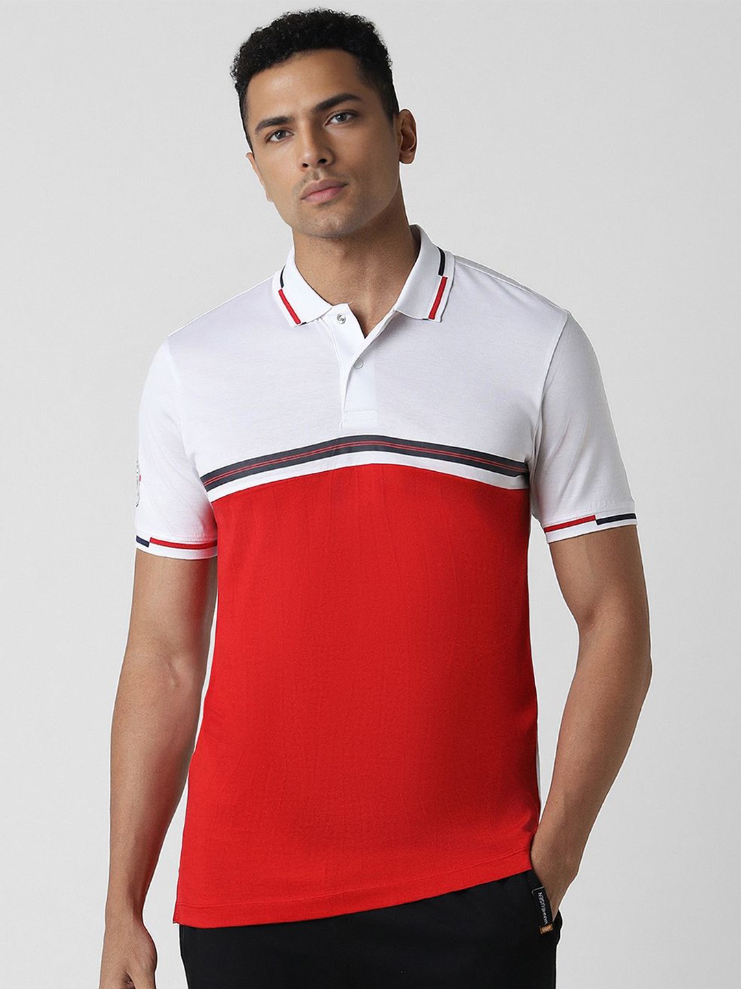 

Van Heusen Flex Men Colourblocked Polo Collar T-shirt, Red
