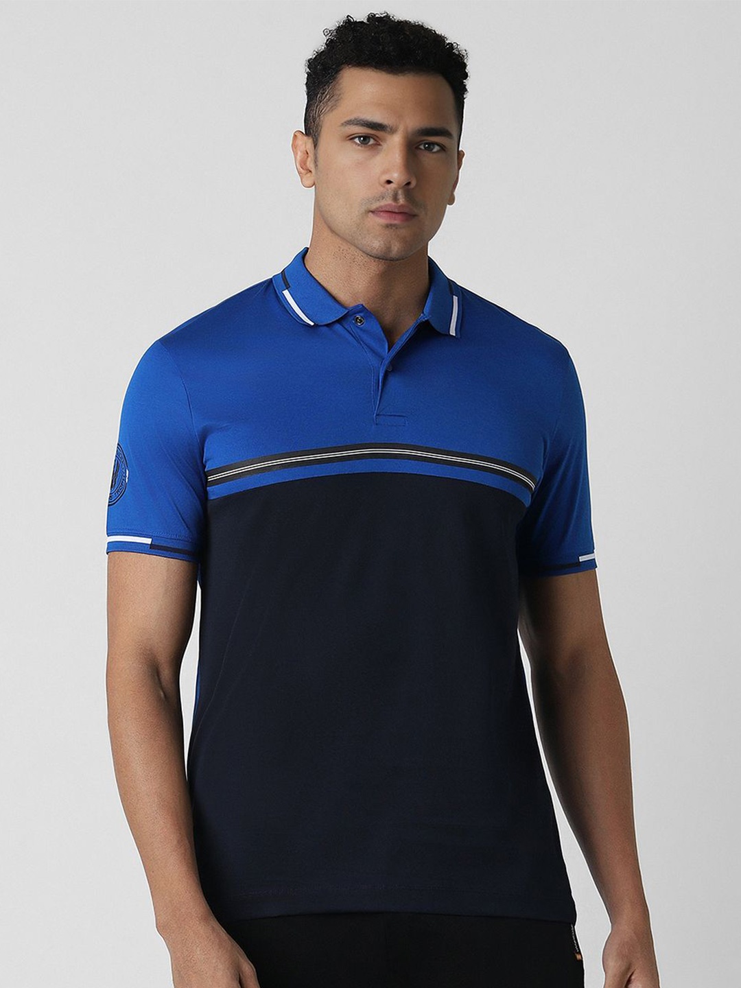 

Van Heusen Flex Men Colourblocked Polo Collar T-shirt, Navy blue