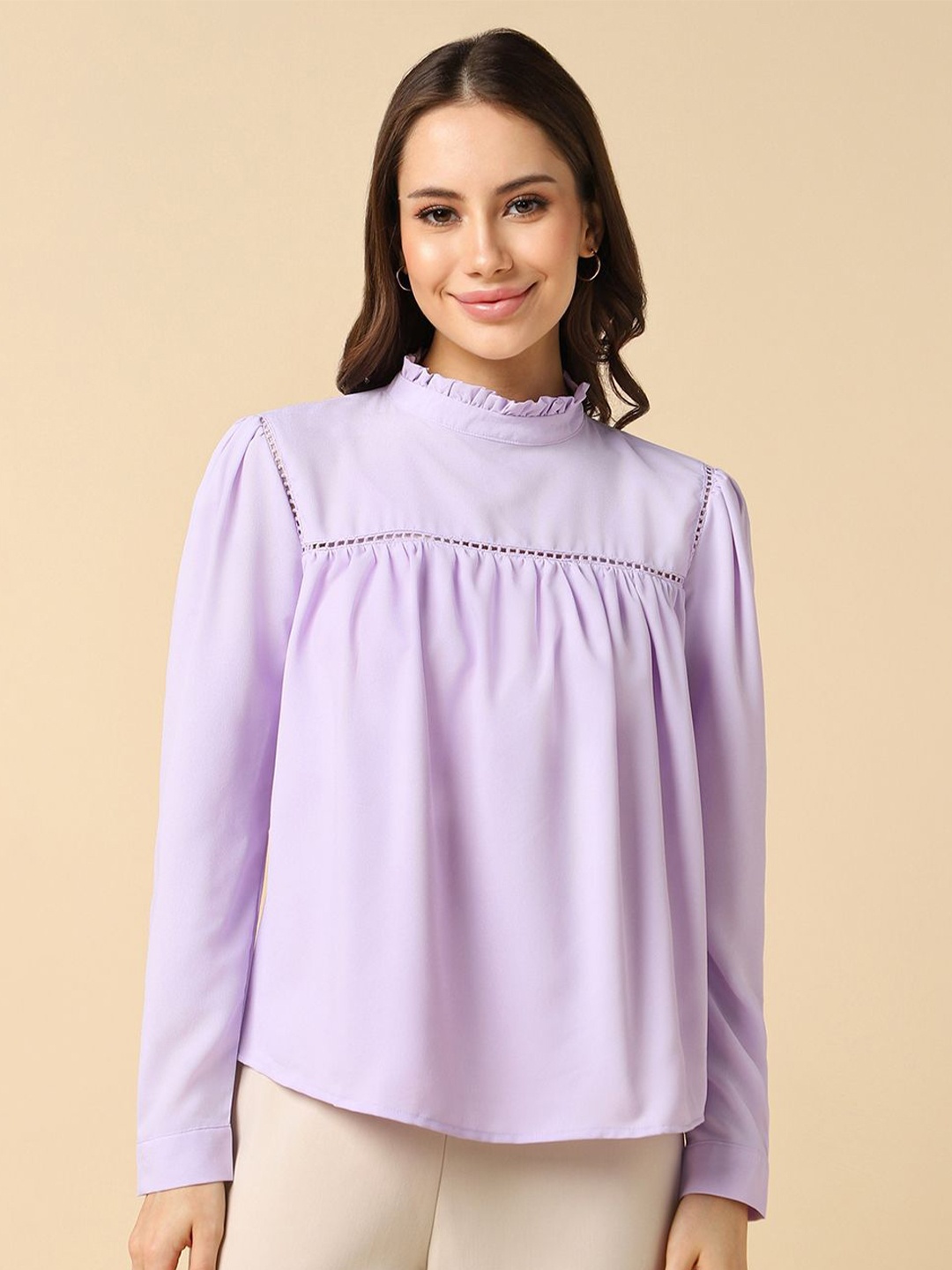 Allen Solly Woman Solid High Neck Top, Purple