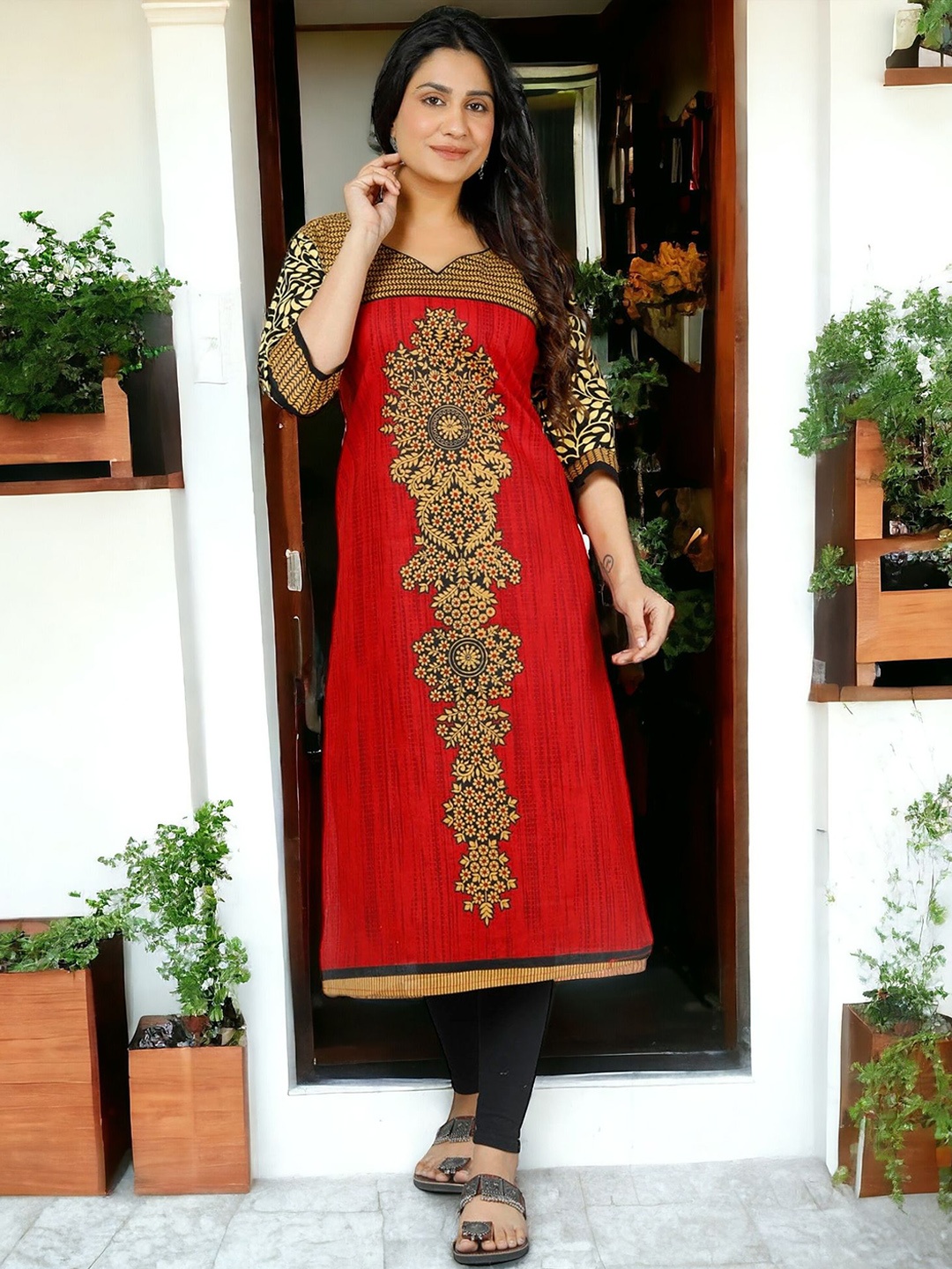 Jevi Prints Women Ethnic Motifs A-Line Printed Kurta, Red
