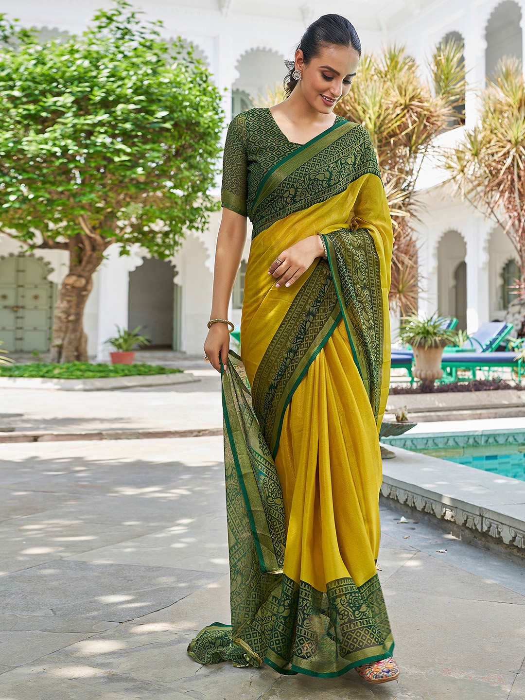 

KALINI Zari Brasso Saree, Yellow