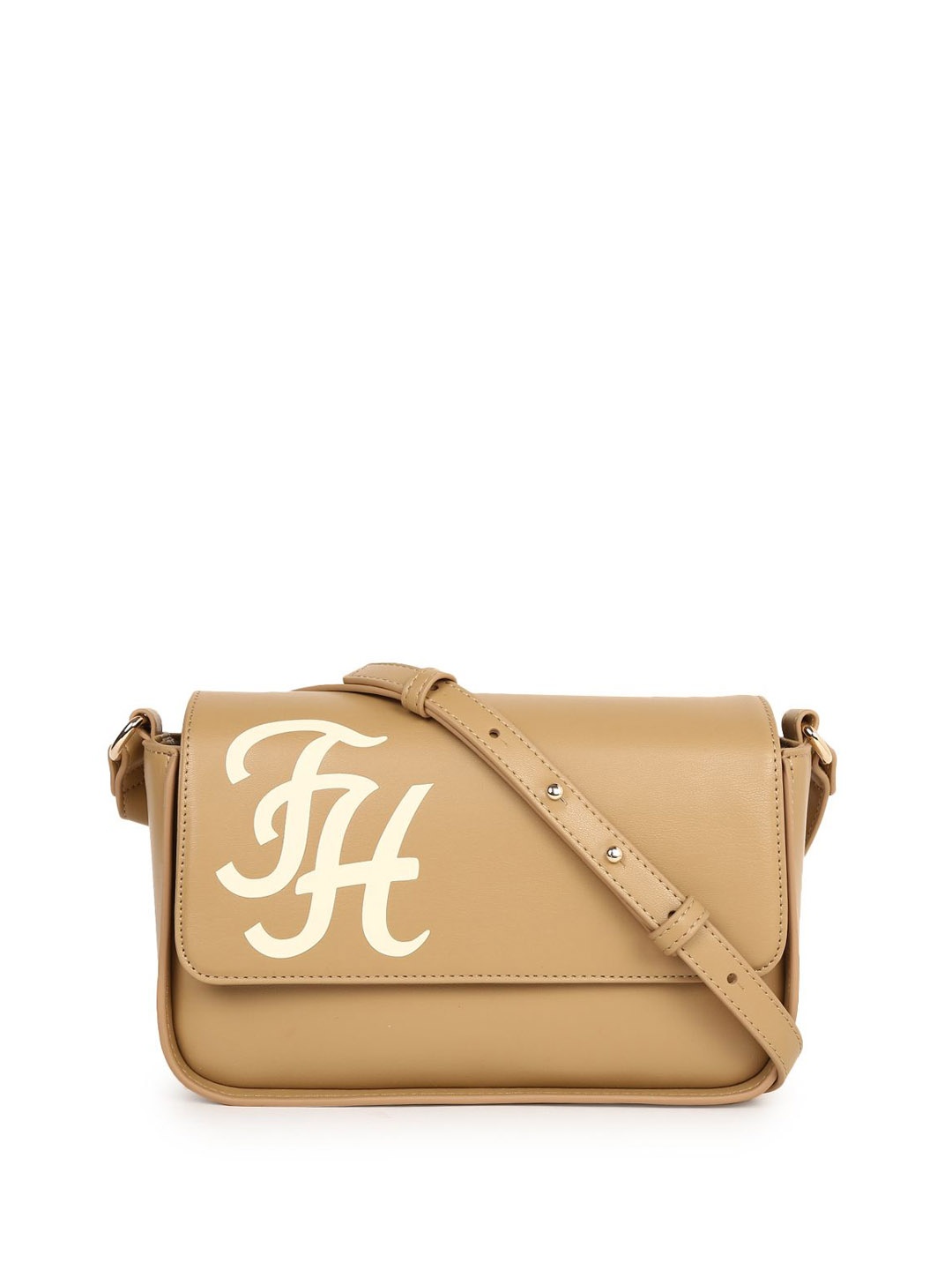 

Tommy Hilfiger Structured Sling Bag with Applique And Adjustable Strap, Khaki