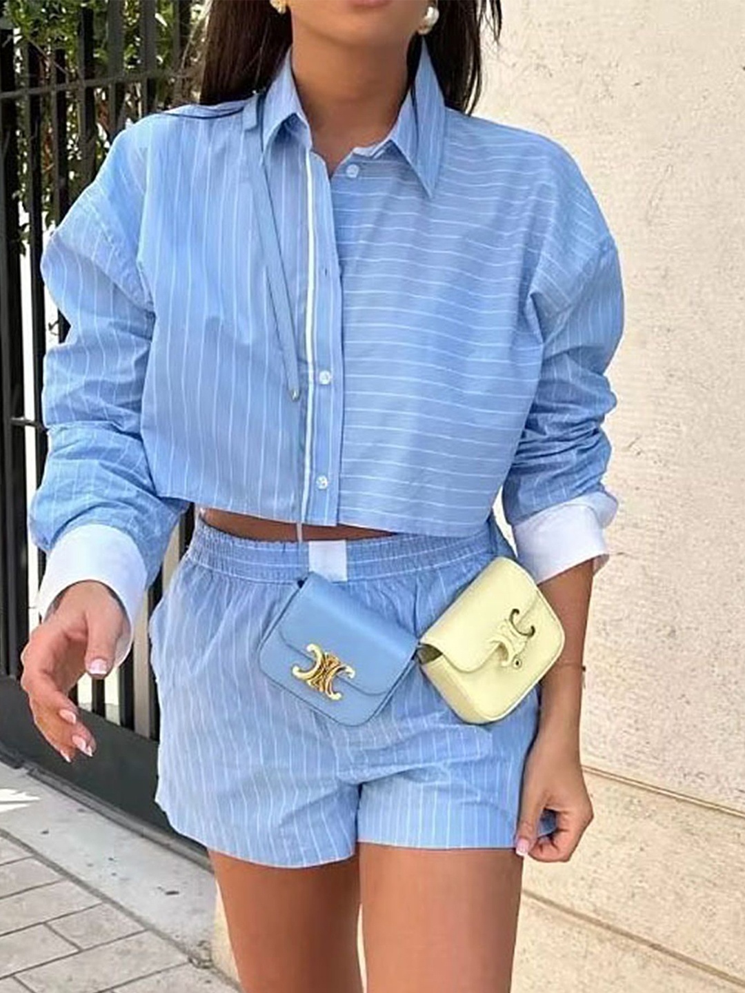 

LULU & SKY Shirt Collar Striped Shirt Style Boxy Top, Blue