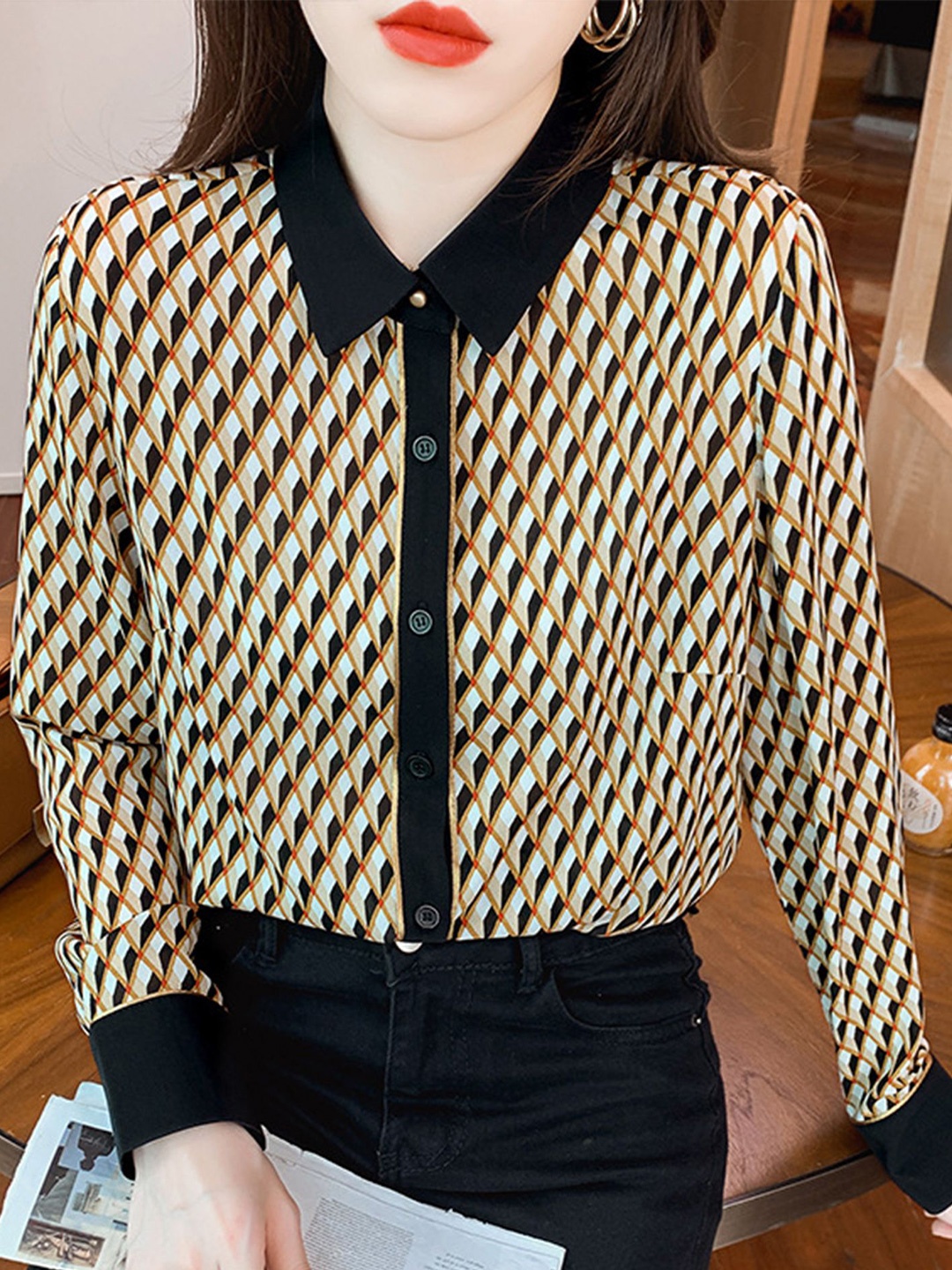 

LULU & SKY Monochrome Shirt Style Top, Multi