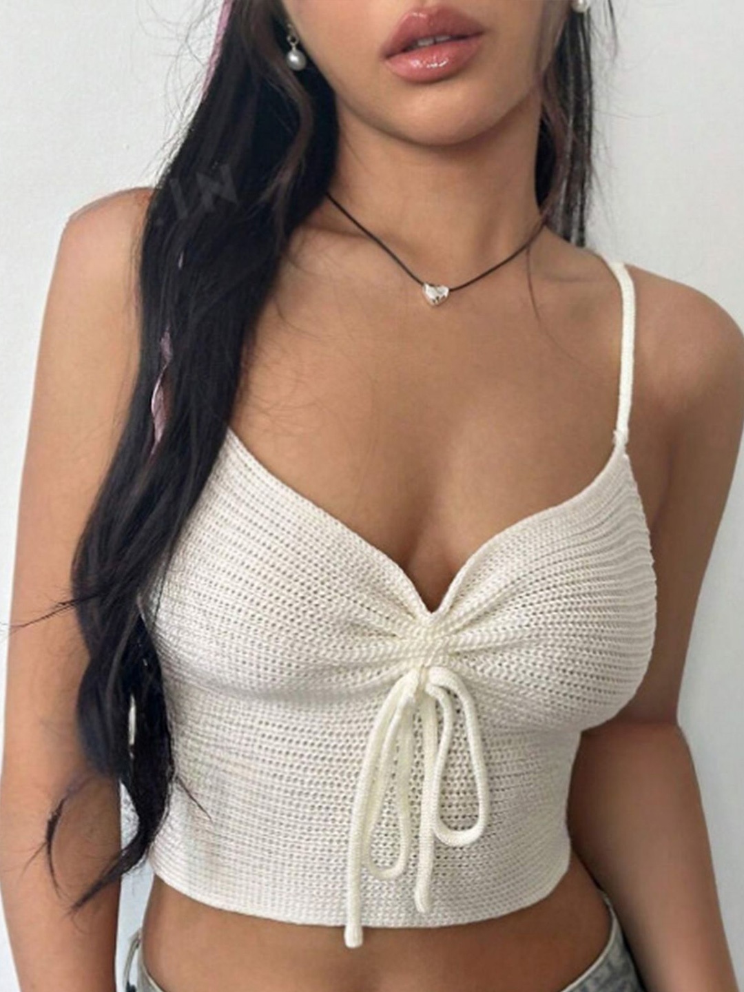 

LULU & SKY Shoulder Straps Crop Styled Back Top, White
