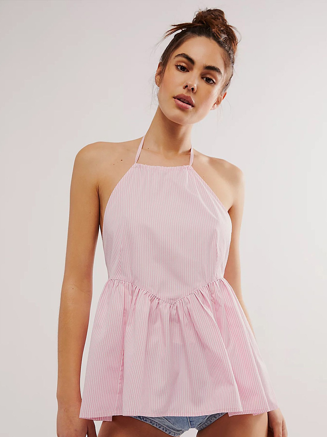 

LULU & SKY Striped Halter Neck Sleeveless Top, Pink