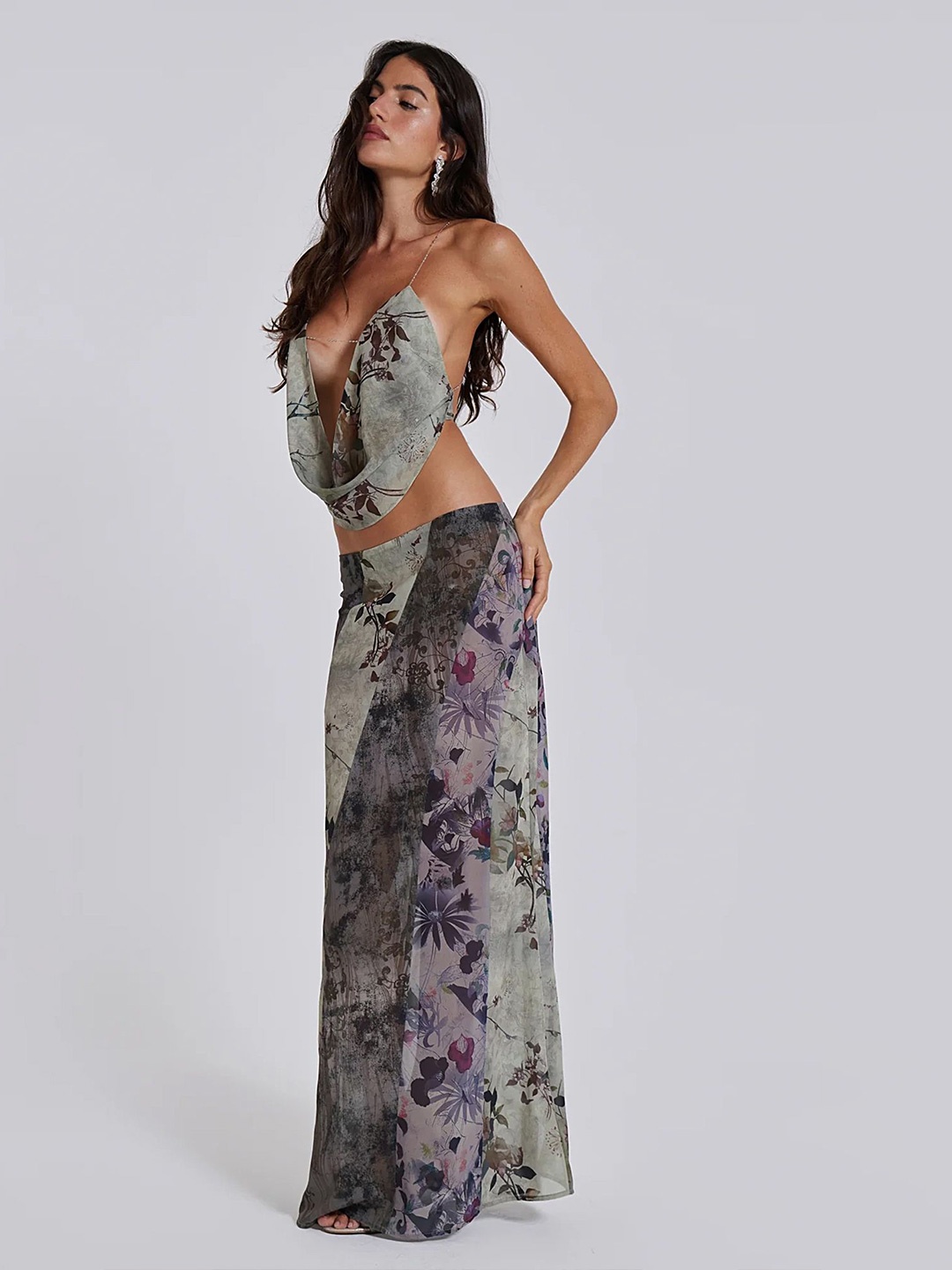 

LULU & SKY Floral Print Cowl Neck Top, Grey