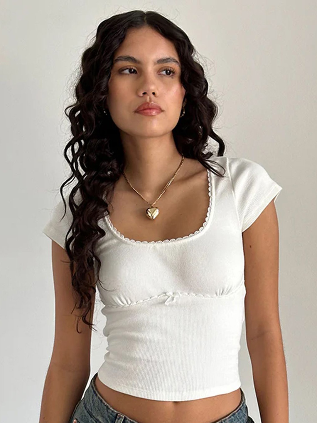 LULU & SKY Solid Scoop Neck Crop Top, White