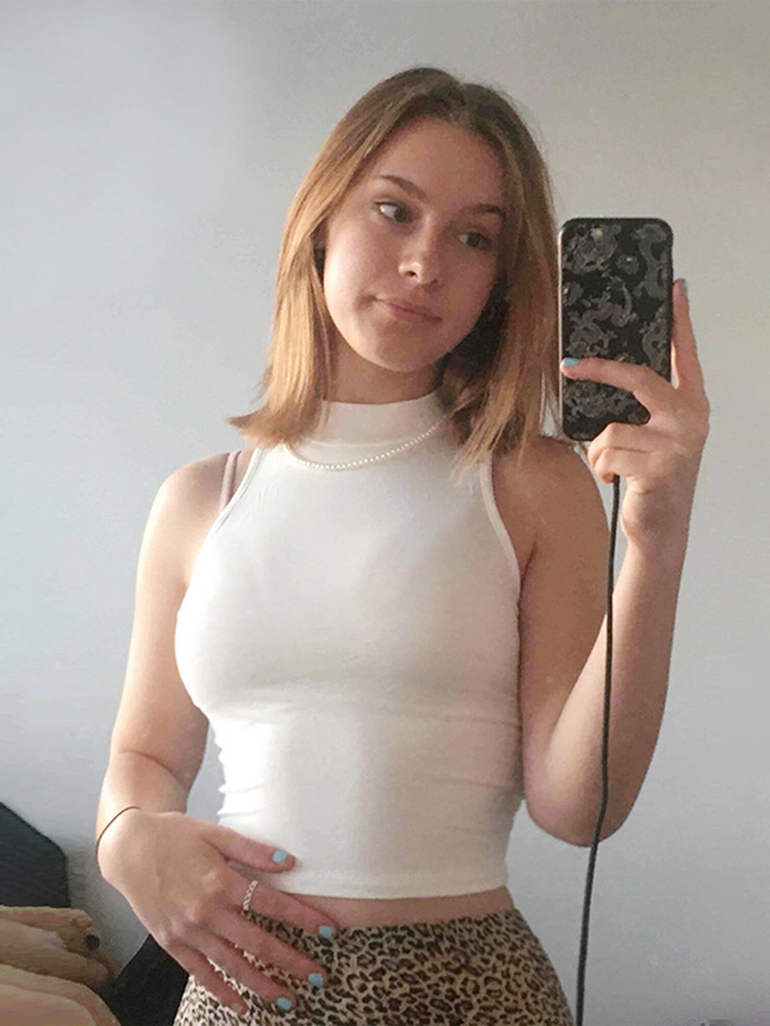 LULU & SKY Solid High Neck Crop Top, White