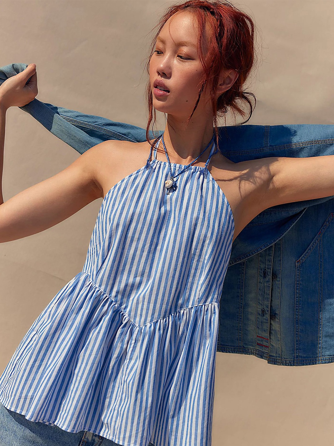 

LULU & SKY Halter Neck Striped Cotton Top, Blue