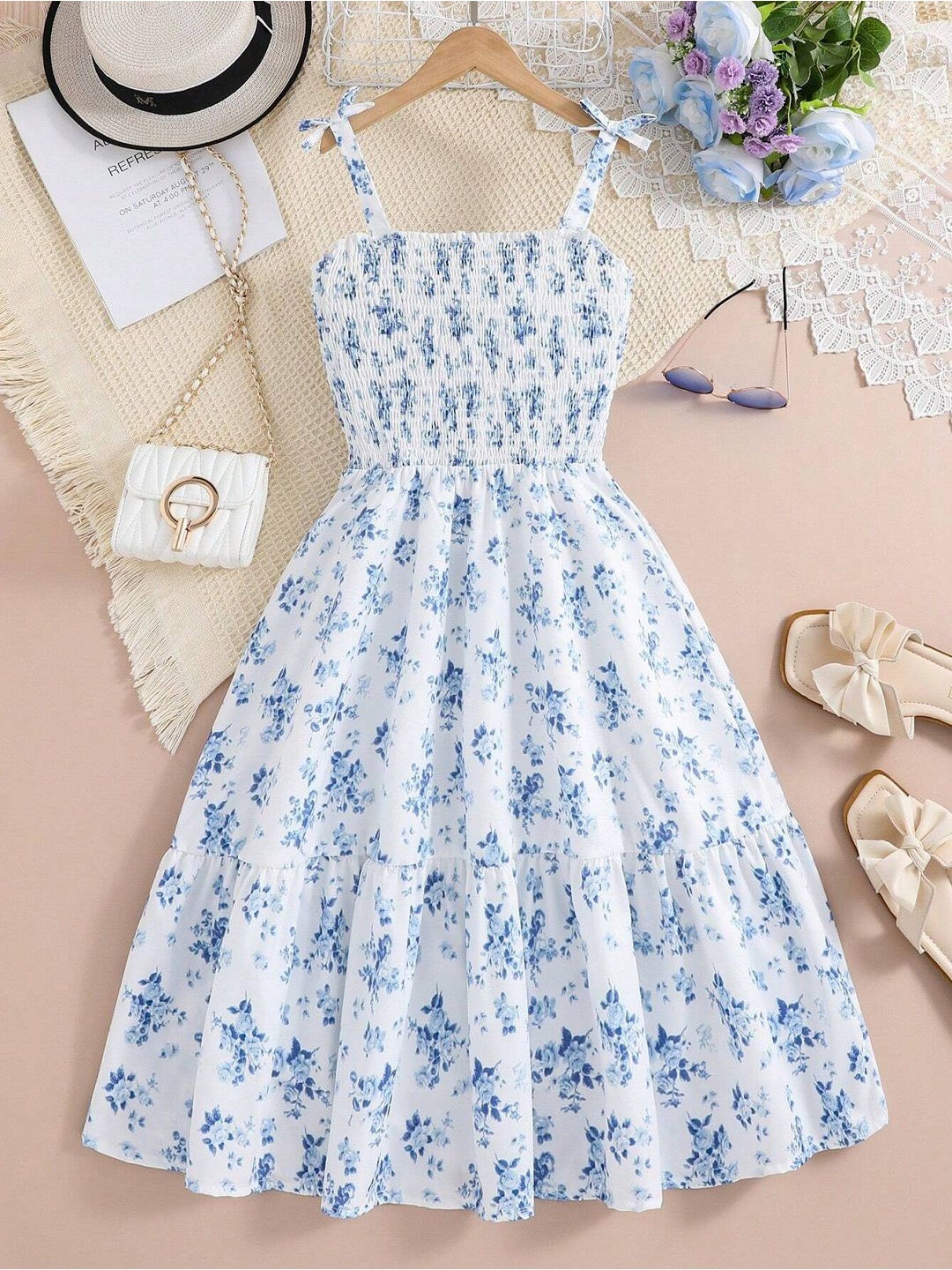 

BAESD Floral Print Smocked Fit & Flare Dress, Blue