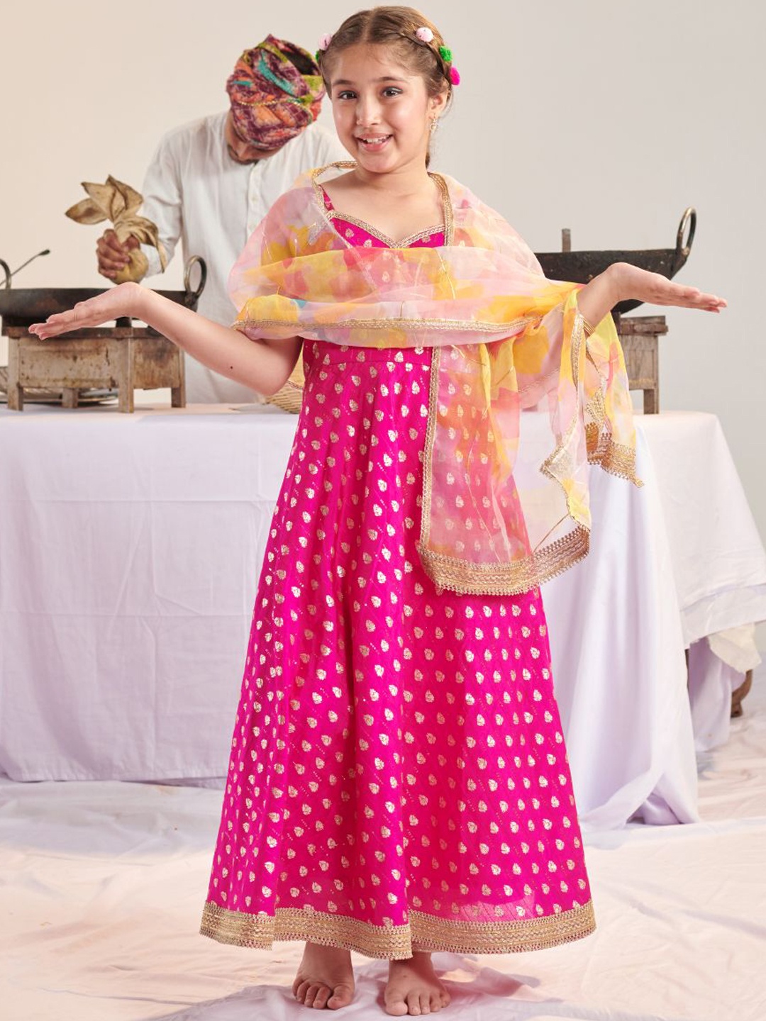 

pspeaches Girls Ethnic Motifs Regular Kurta with Trousers & Dupatta, Magenta