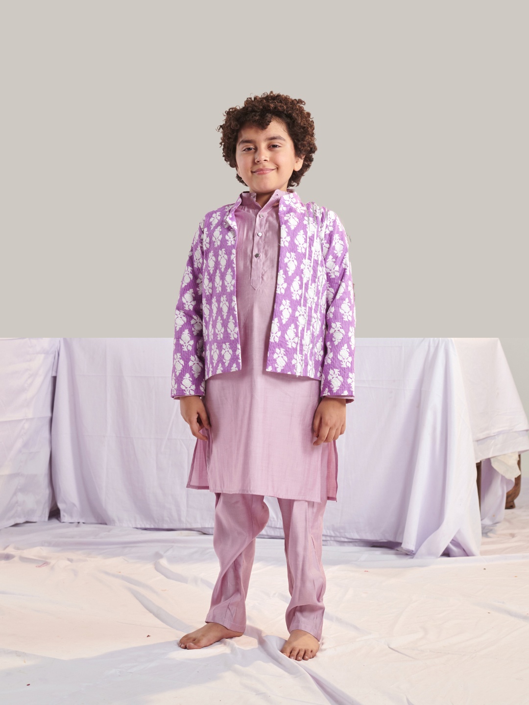 

pspeaches Boys Regular Kurta with Pyjamas & Jacket, Purple