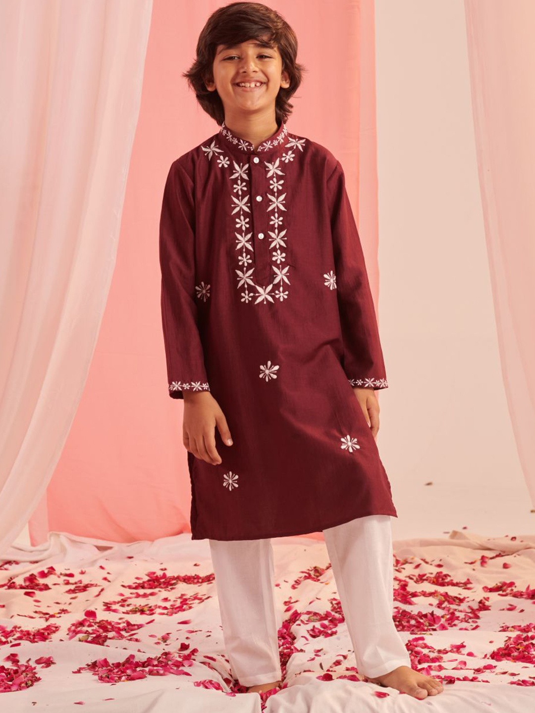 

pspeaches Boys Embroidered Regular Kurta with Pyjamas, Burgundy