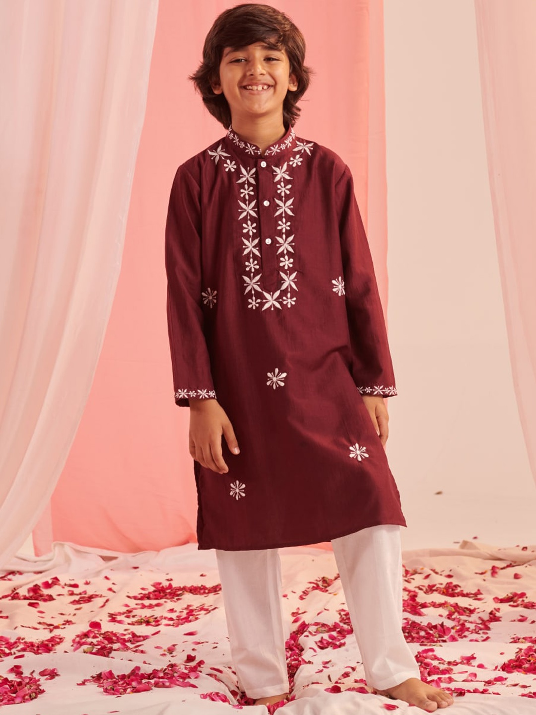 

pspeaches Boys Embroidered Regular Kurta with Pyjamas, Burgundy