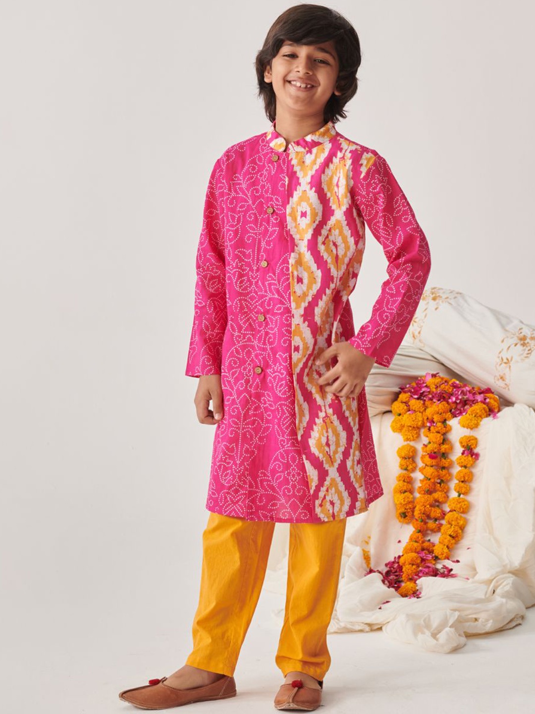 

pspeaches Boys Printed Regular Kurta with Pyjamas, Magenta