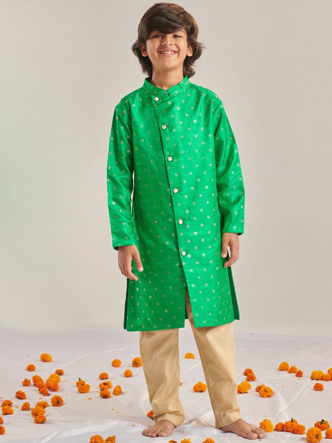 

pspeaches Boys Regular Kurta with Pyjamas, Green