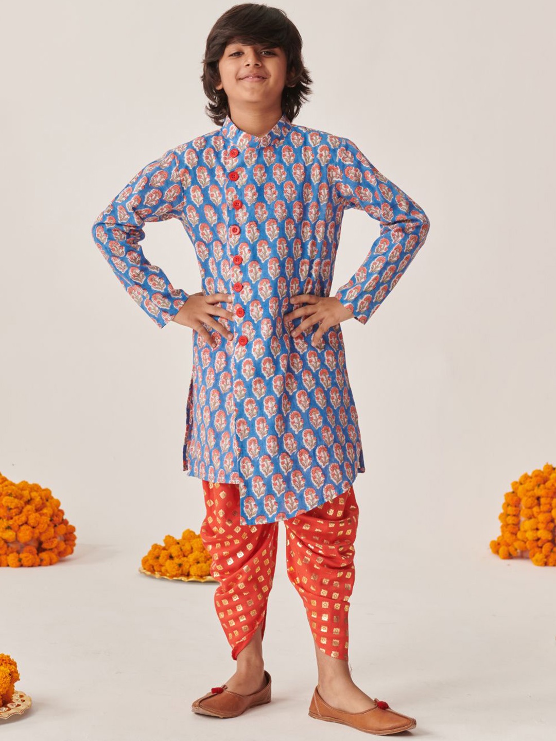 pspeaches Boys Ethnic Motif Printed Regular Kurta with Dhoti Pants, Blue
