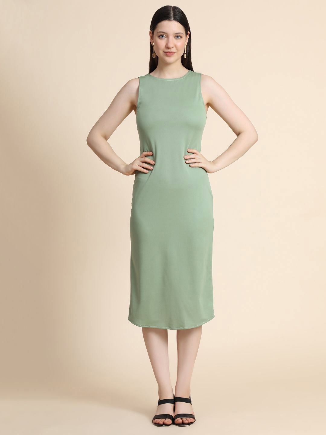

TOOCHKI Round Neck Sleeveless Sheath Midi Dress, Green