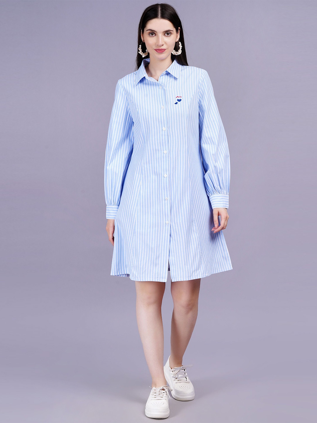 MINGLAY Striped Shirt Dress, Blue