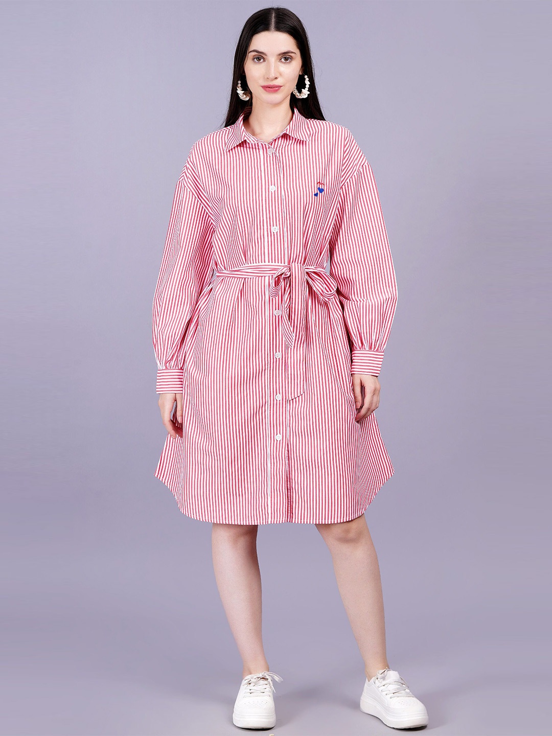 

MINGLAY Striped Shirt Dress, Red