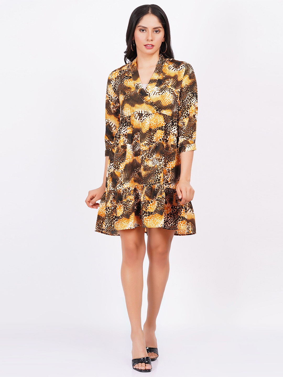 MINGLAY Floral Print Fit & Flare Dress, Yellow