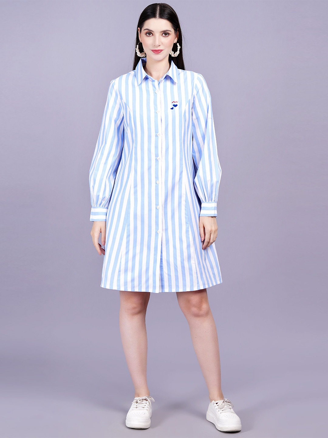 

MINGLAY Striped Shirt Dress, White