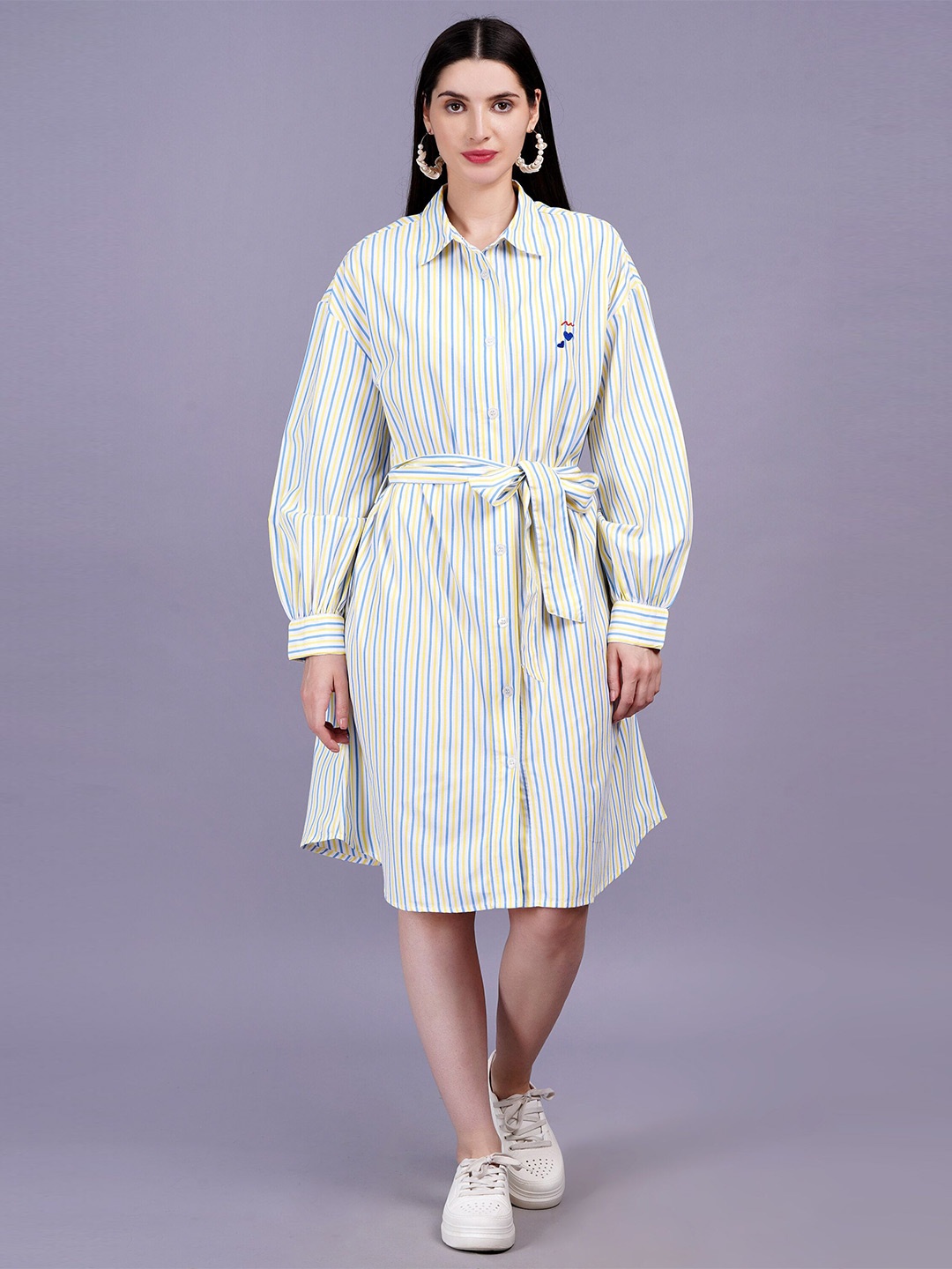 

MINGLAY Striped Shirt Dress, Yellow