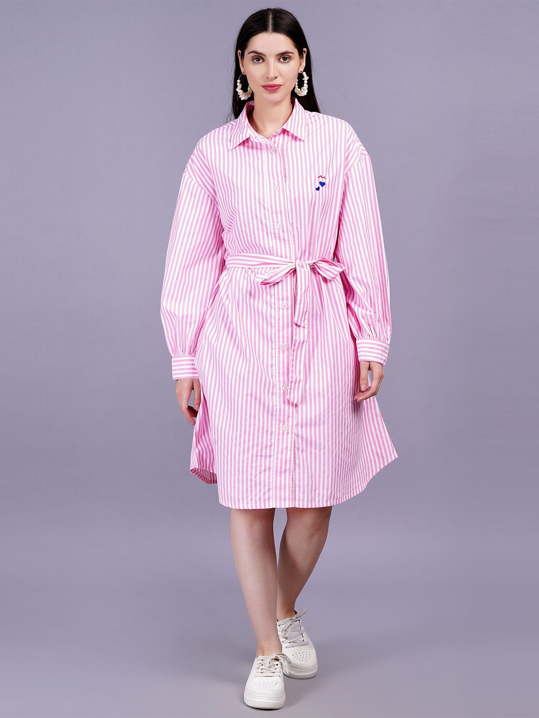 

MINGLAY Striped Shirt Dress, Pink