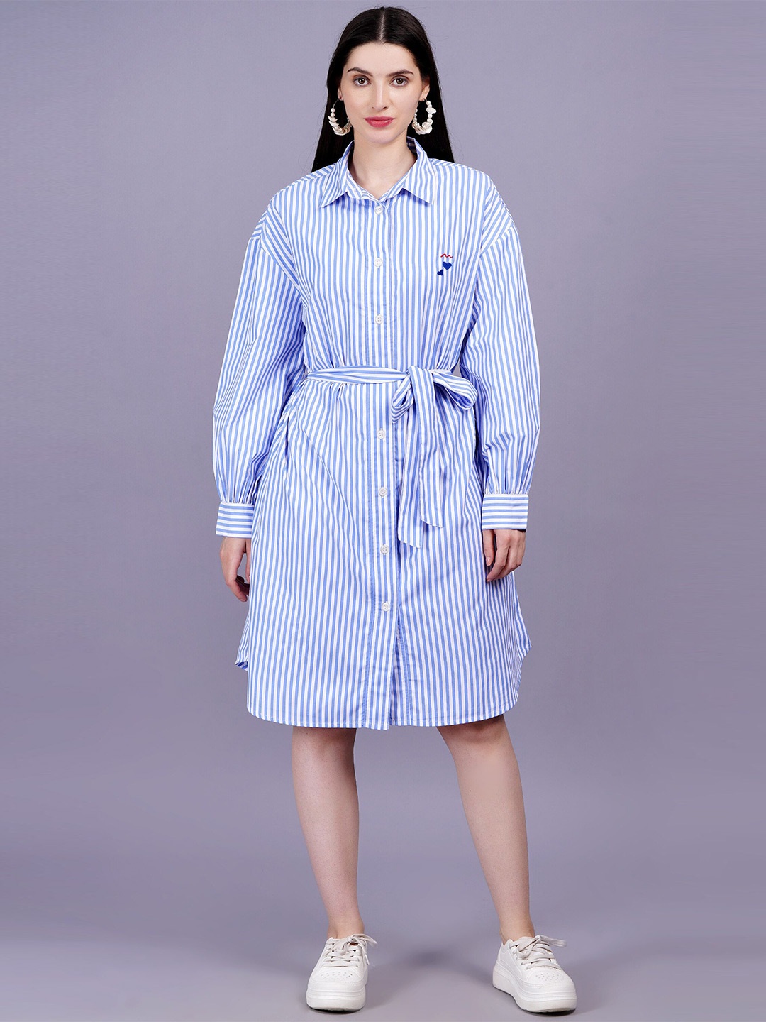 MINGLAY Striped Shirt Dress, Blue
