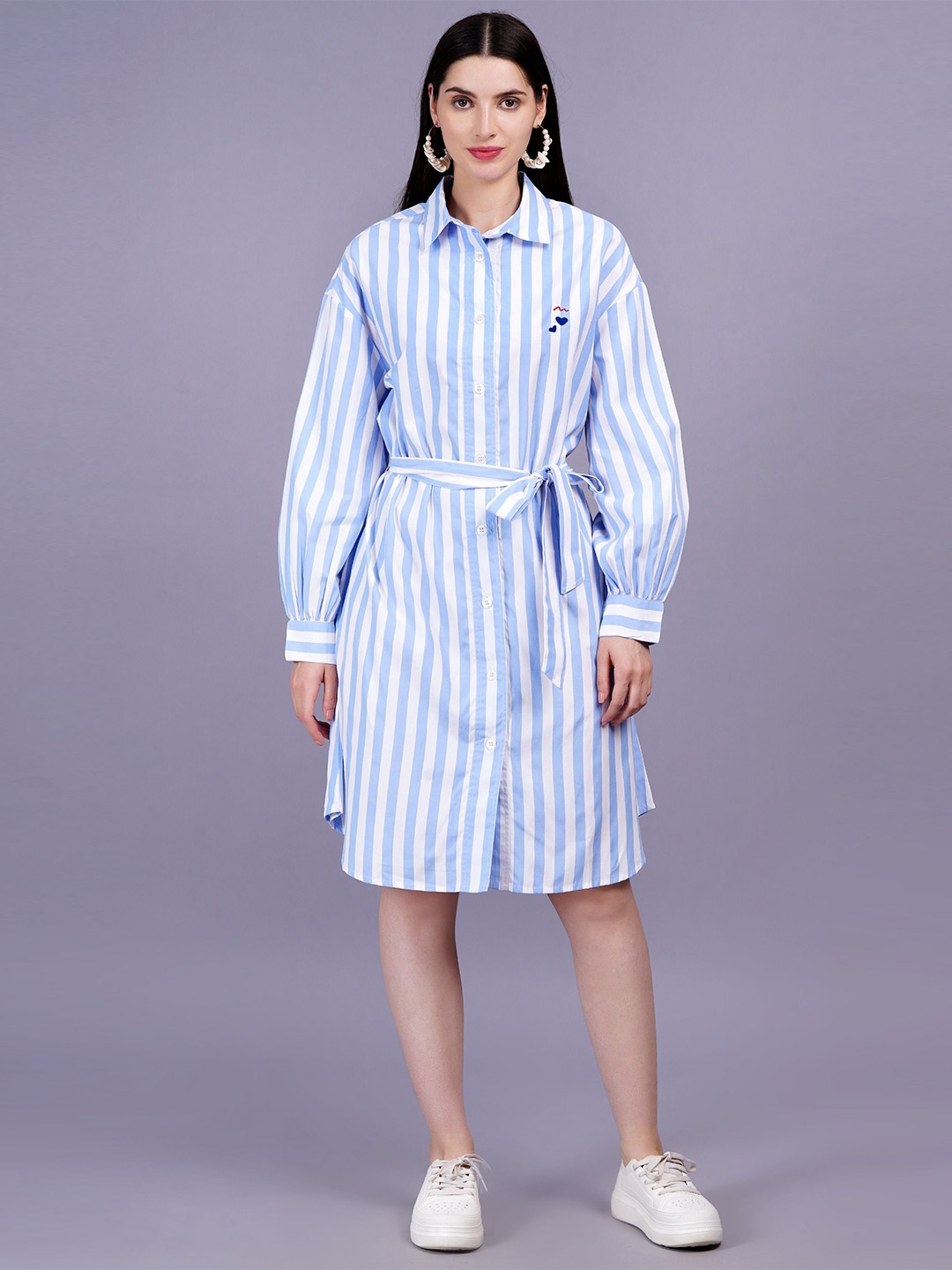

MINGLAY Striped Shirt Dress, White