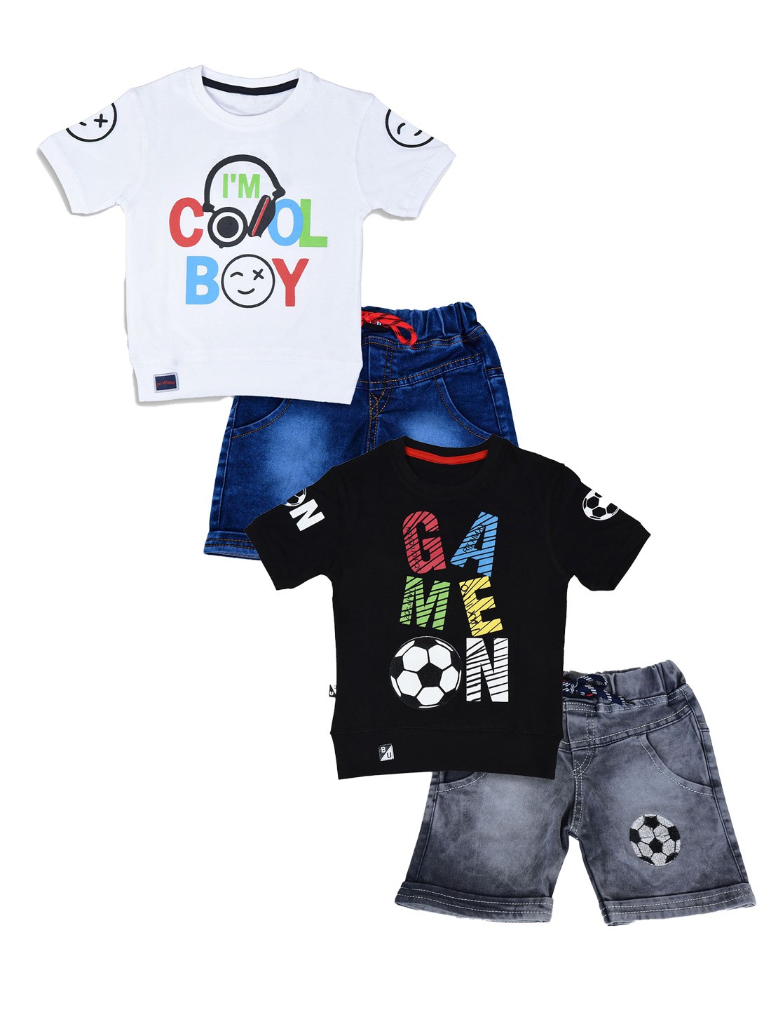 

BAESD Boys Printed T-shirt with Shorts, Black