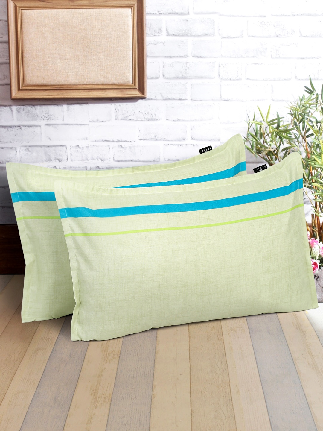 

Arrabi Green & Blue 2 Pieces Striped Linen Rectangle Pillow Covers