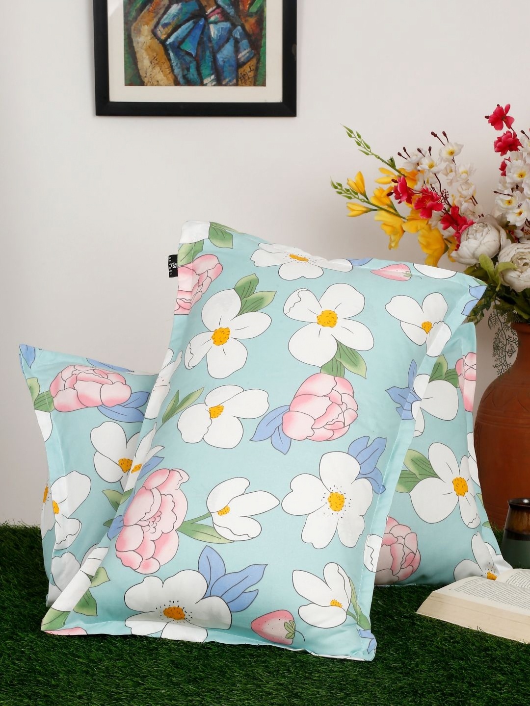

Arrabi Blue & White 2 Pieces Abstract Linen Rectangle Pillow Covers